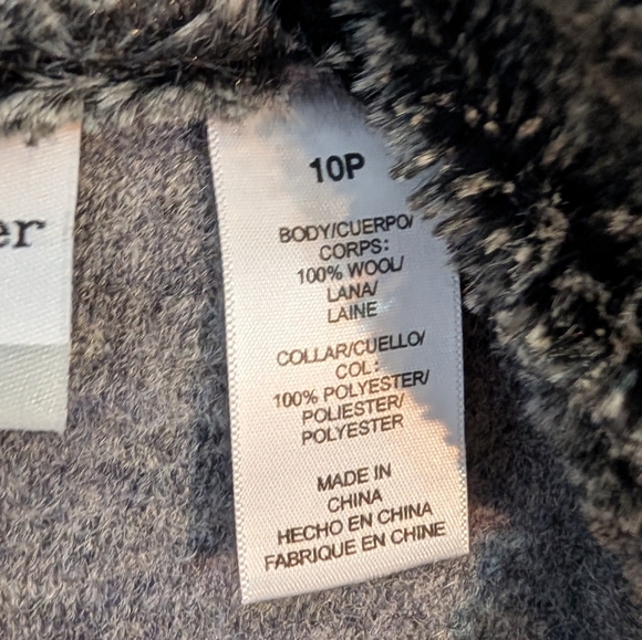 Alfred Dunner Women's Gray Vest 100% Wool Faux Fur Collar Size Petite - Picture 11 of 16